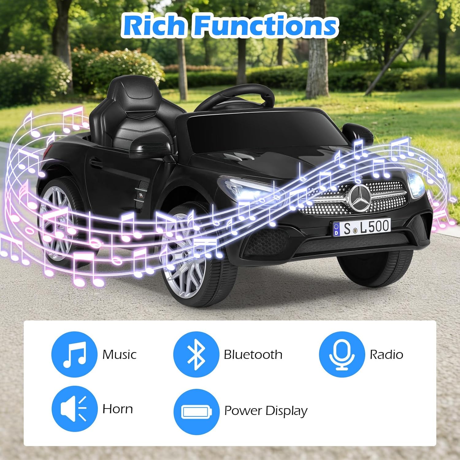 OLAKIDS Licensed Mercedes Benz SL500 12V Kids Ride On Car with Parental Remote, Suspension, Bluetooth & Music
