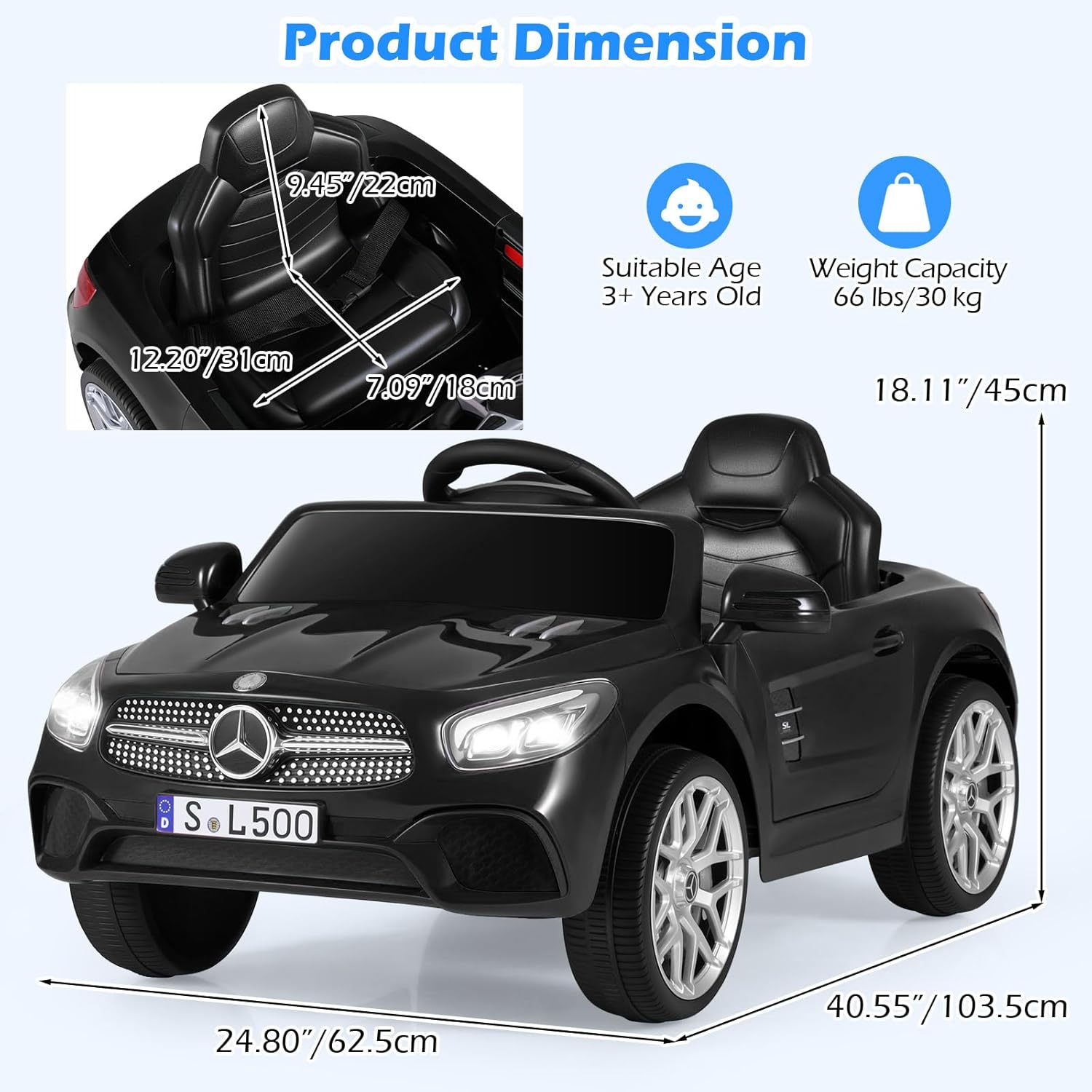 OLAKIDS Licensed Mercedes Benz SL500 12V Kids Ride On Car with Parental Remote, Suspension, Bluetooth & Music