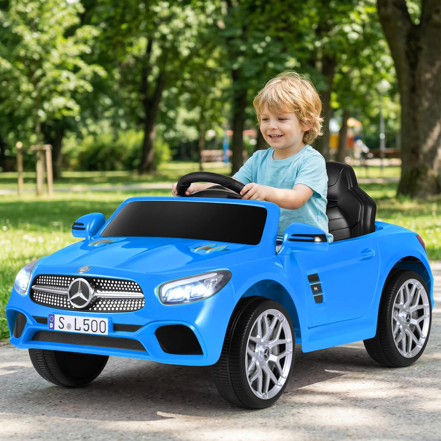 OLAKIDS Licensed Mercedes Benz SL500 12V Kids Ride On Car with Parental Remote, Suspension, Bluetooth & Music