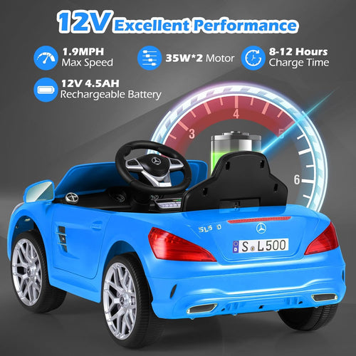 OLAKIDS Licensed Mercedes Benz SL500 12V Kids Ride On Car with Parental Remote, Suspension, Bluetooth & Music