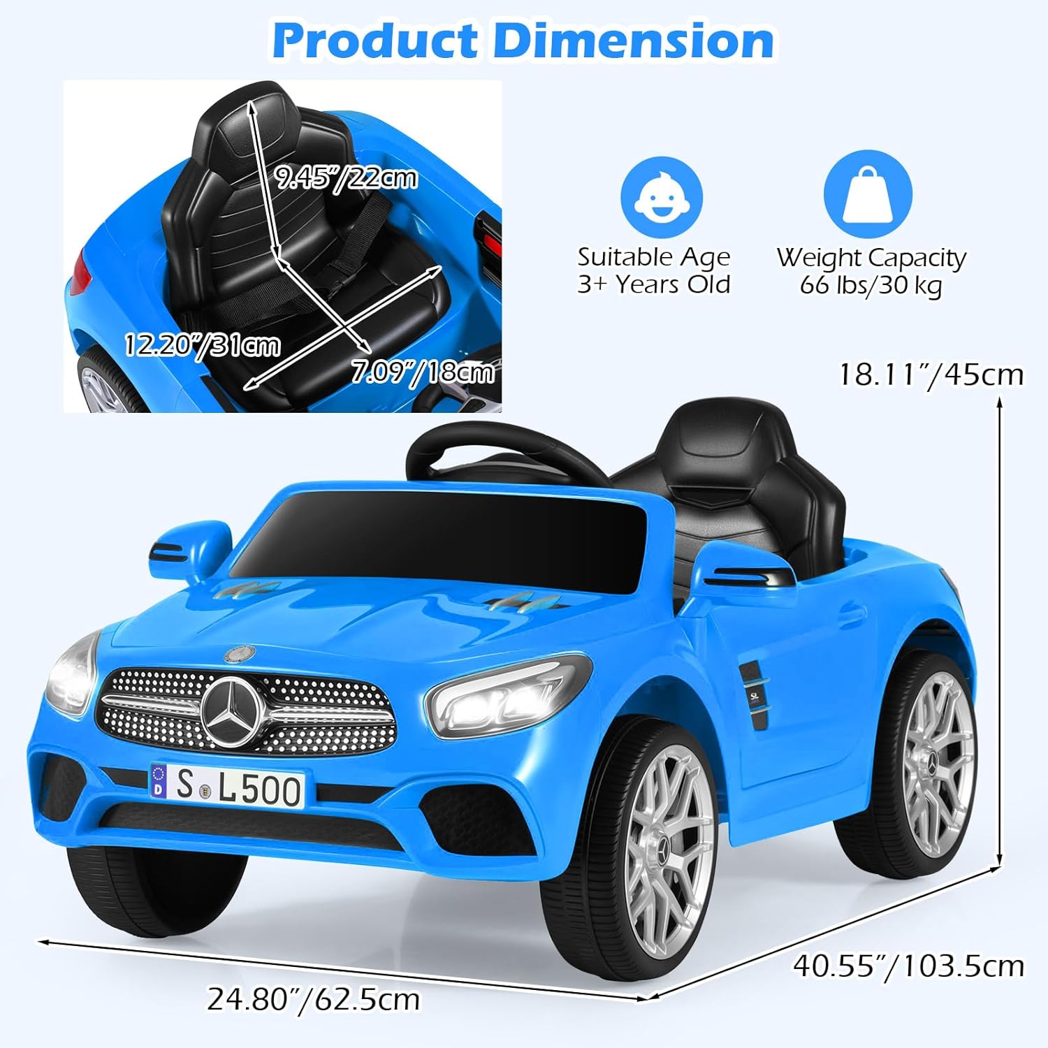 OLAKIDS Licensed Mercedes Benz SL500 12V Kids Ride On Car with Parental Remote, Suspension, Bluetooth & Music
