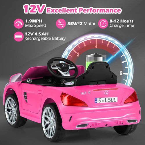 OLAKIDS Licensed Mercedes Benz SL500 12V Kids Ride On Car with Parental Remote, Suspension, Bluetooth & Music