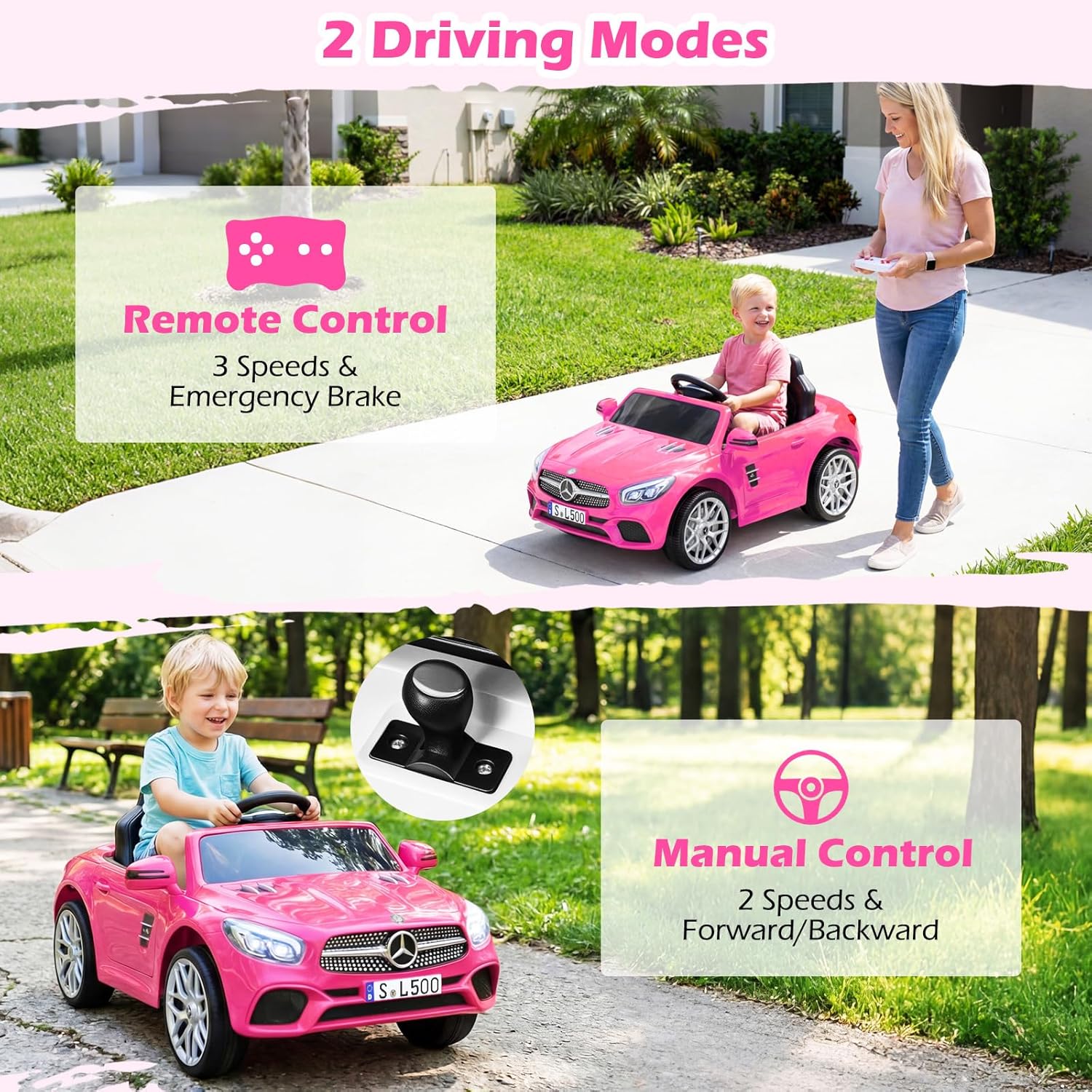 OLAKIDS Licensed Mercedes Benz SL500 12V Kids Ride On Car with Parental Remote, Suspension, Bluetooth & Music