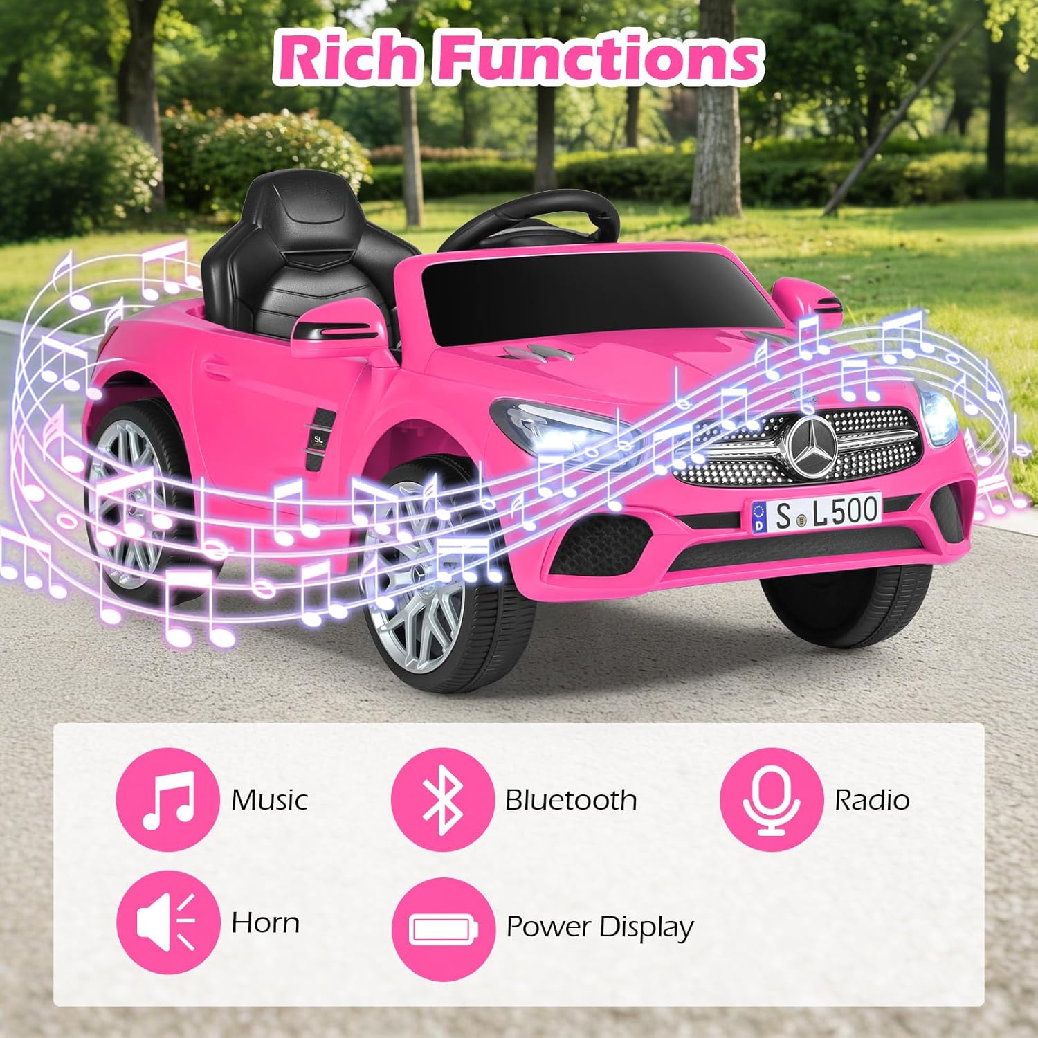 OLAKIDS Licensed Mercedes Benz SL500 12V Kids Ride On Car with Parental Remote, Suspension, Bluetooth & Music