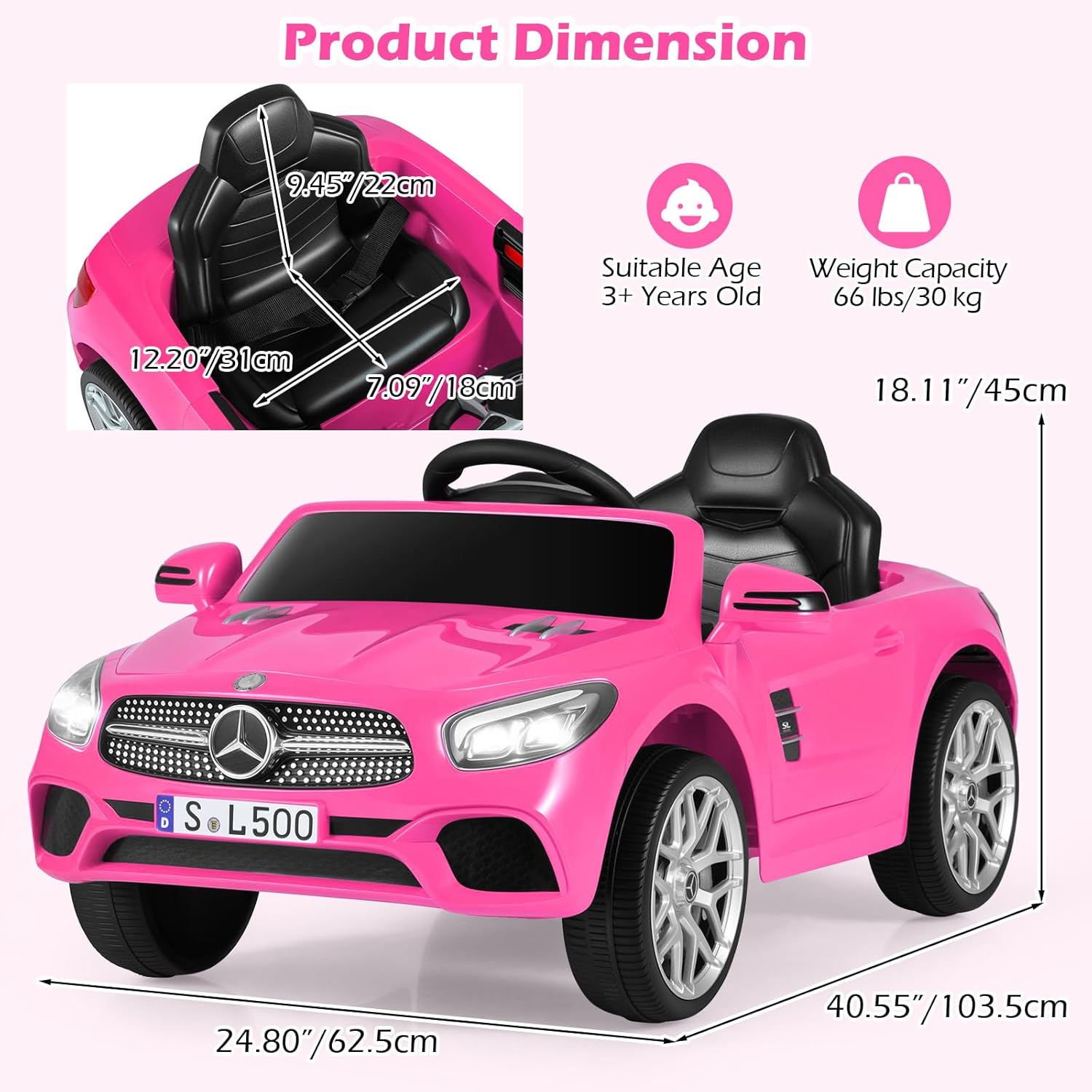OLAKIDS Licensed Mercedes Benz SL500 12V Kids Ride On Car with Parental Remote, Suspension, Bluetooth & Music