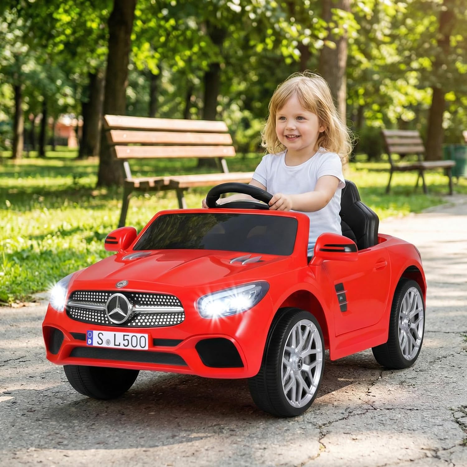 OLAKIDS Licensed Mercedes Benz SL500 12V Kids Ride On Car with Parental Remote, Suspension, Bluetooth & Music