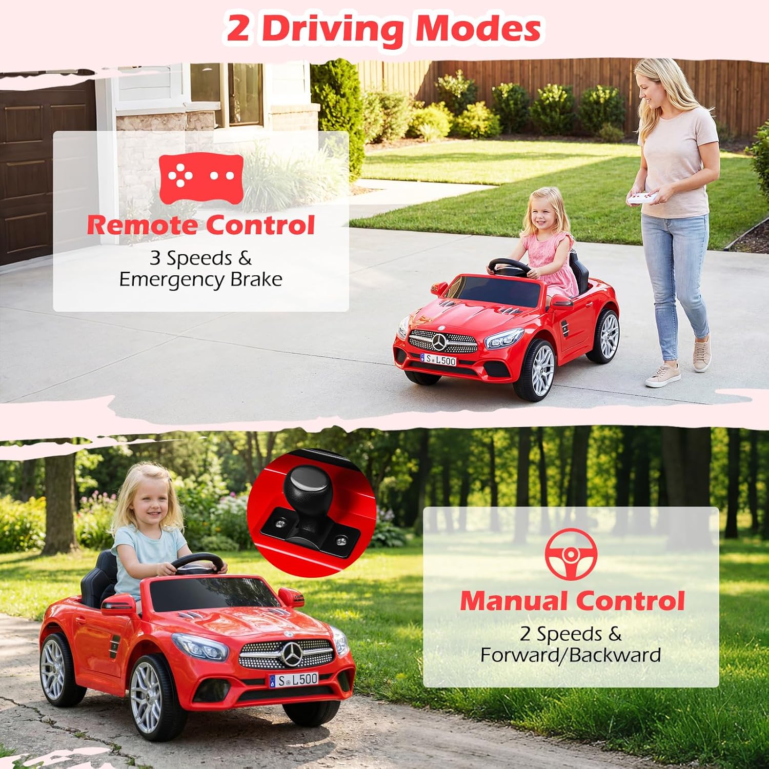 OLAKIDS Licensed Mercedes Benz SL500 12V Kids Ride On Car with Parental Remote, Suspension, Bluetooth & Music