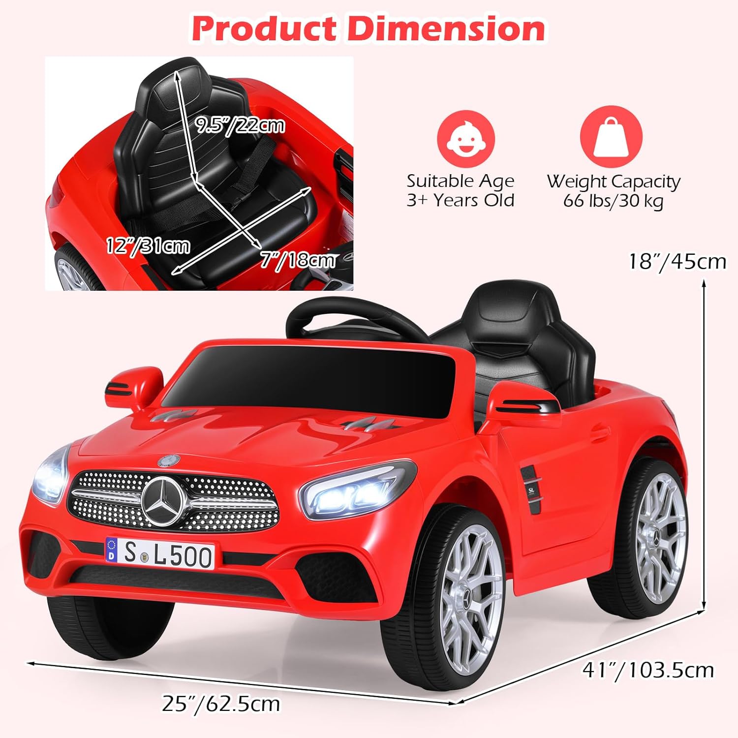 OLAKIDS Licensed Mercedes Benz SL500 12V Kids Ride On Car with Parental Remote, Suspension, Bluetooth & Music