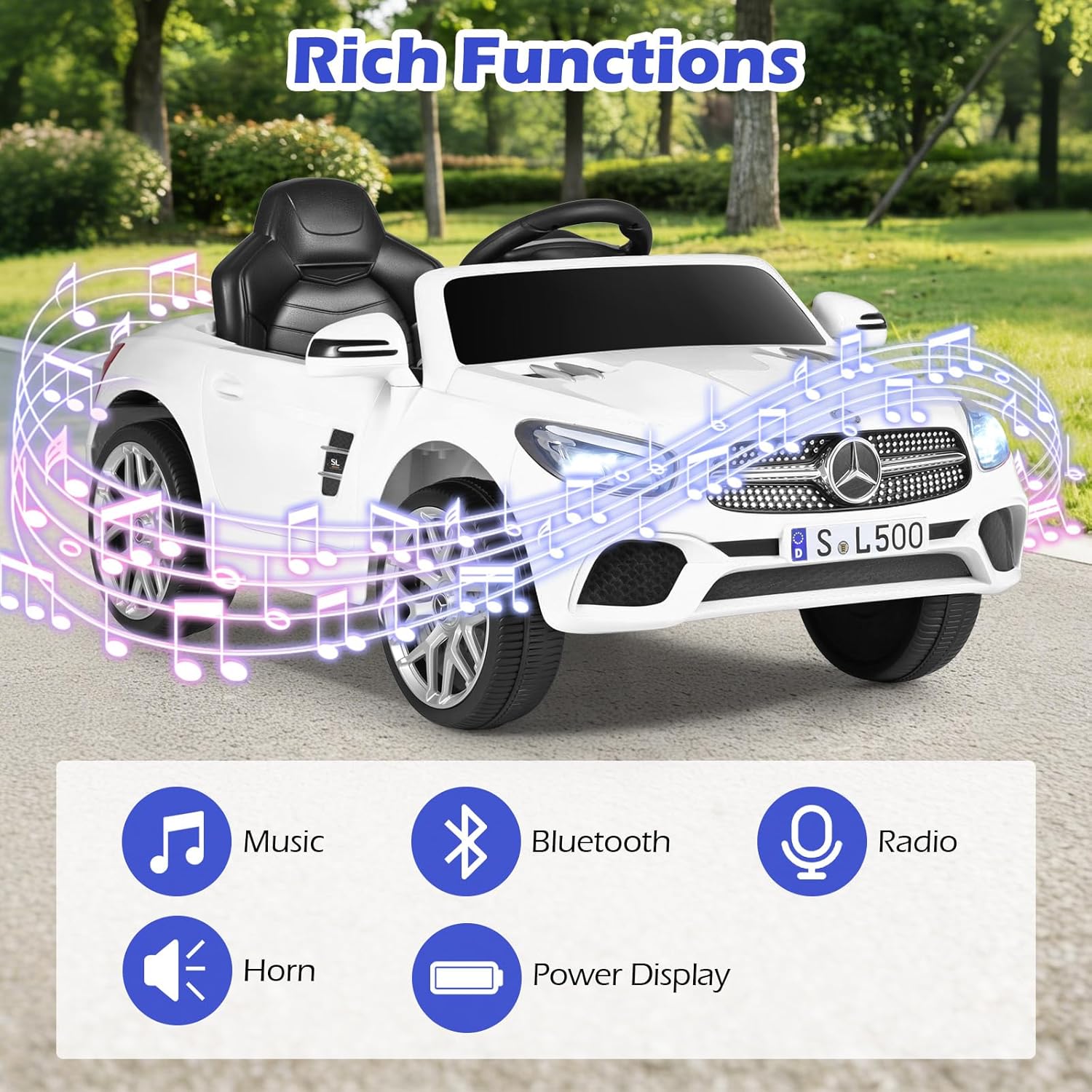 OLAKIDS Licensed Mercedes Benz SL500 12V Kids Ride On Car with Parental Remote, Suspension, Bluetooth & Music