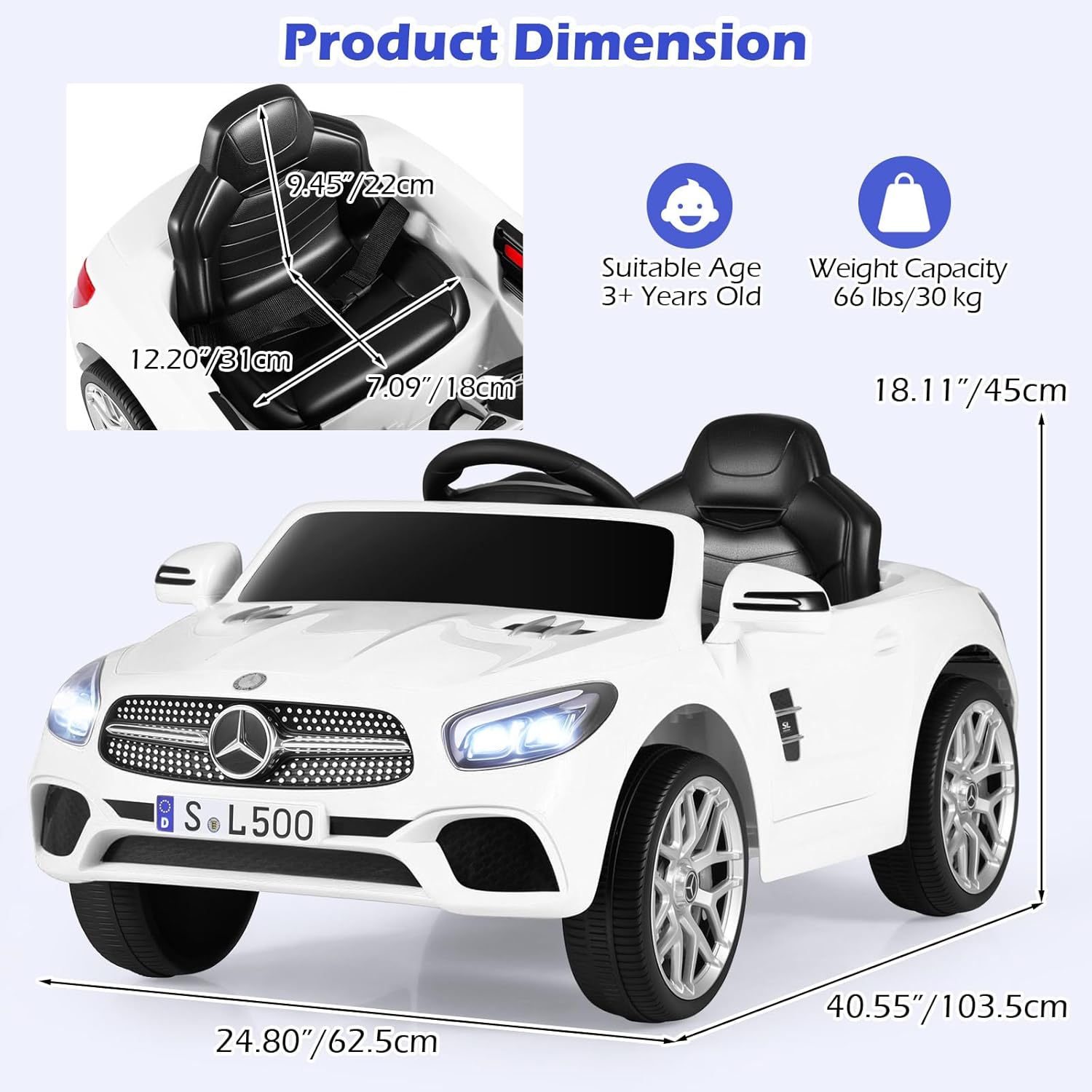 OLAKIDS Licensed Mercedes Benz SL500 12V Kids Ride On Car with Parental Remote, Suspension, Bluetooth & Music