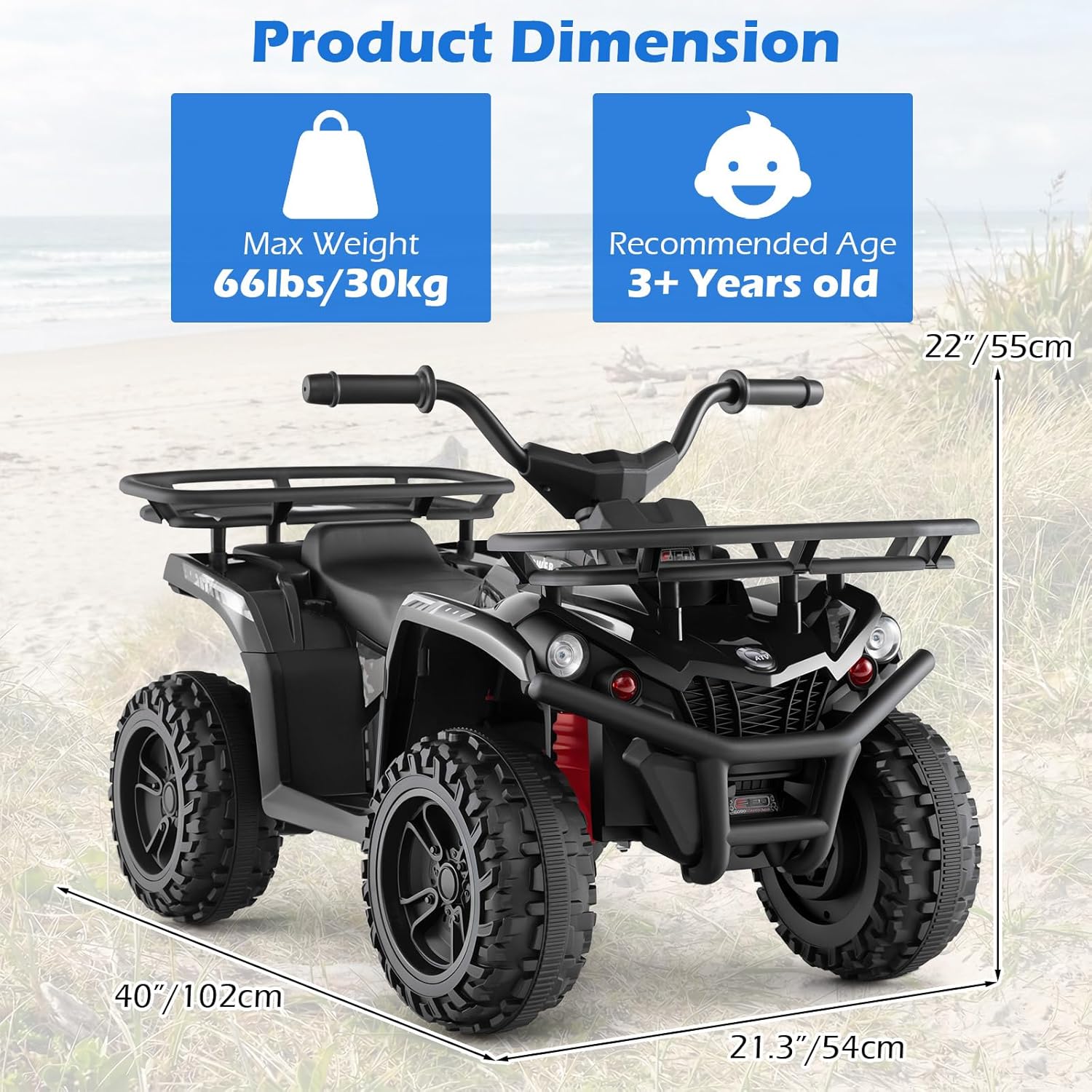 OLAKIDS 24V Kids ATV Quad with 5Mph Max Speed, Spring Suspension, LED Lights, Music & Story Player, Big Tires, 2 Storage Spaces, Ride On Car for Boys Girls Ages 3+