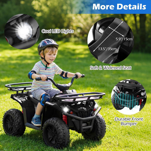 OLAKIDS 24V Kids ATV Quad with 5Mph Max Speed, Spring Suspension, LED Lights, Music & Story Player, Big Tires, 2 Storage Spaces, Ride On Car for Boys Girls Ages 3+