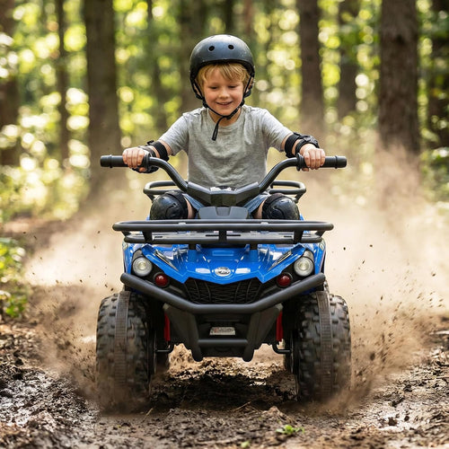 OLAKIDS 24V Kids ATV Quad with 5Mph Max Speed, Spring Suspension, LED Lights, Music & Story Player, Big Tires, 2 Storage Spaces, Ride On Car for Boys Girls Ages 3+