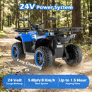 OLAKIDS 24V Kids ATV Quad with 5Mph Max Speed, Spring Suspension, LED Lights, Music & Story Player, Big Tires, 2 Storage Spaces, Ride On Car for Boys Girls Ages 3+