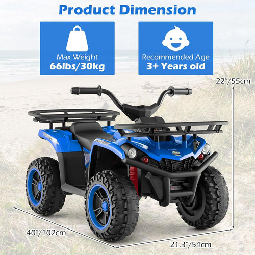 OLAKIDS 24V Kids ATV Quad with 5Mph Max Speed, Spring Suspension, LED Lights, Music & Story Player, Big Tires, 2 Storage Spaces, Ride On Car for Boys Girls Ages 3+