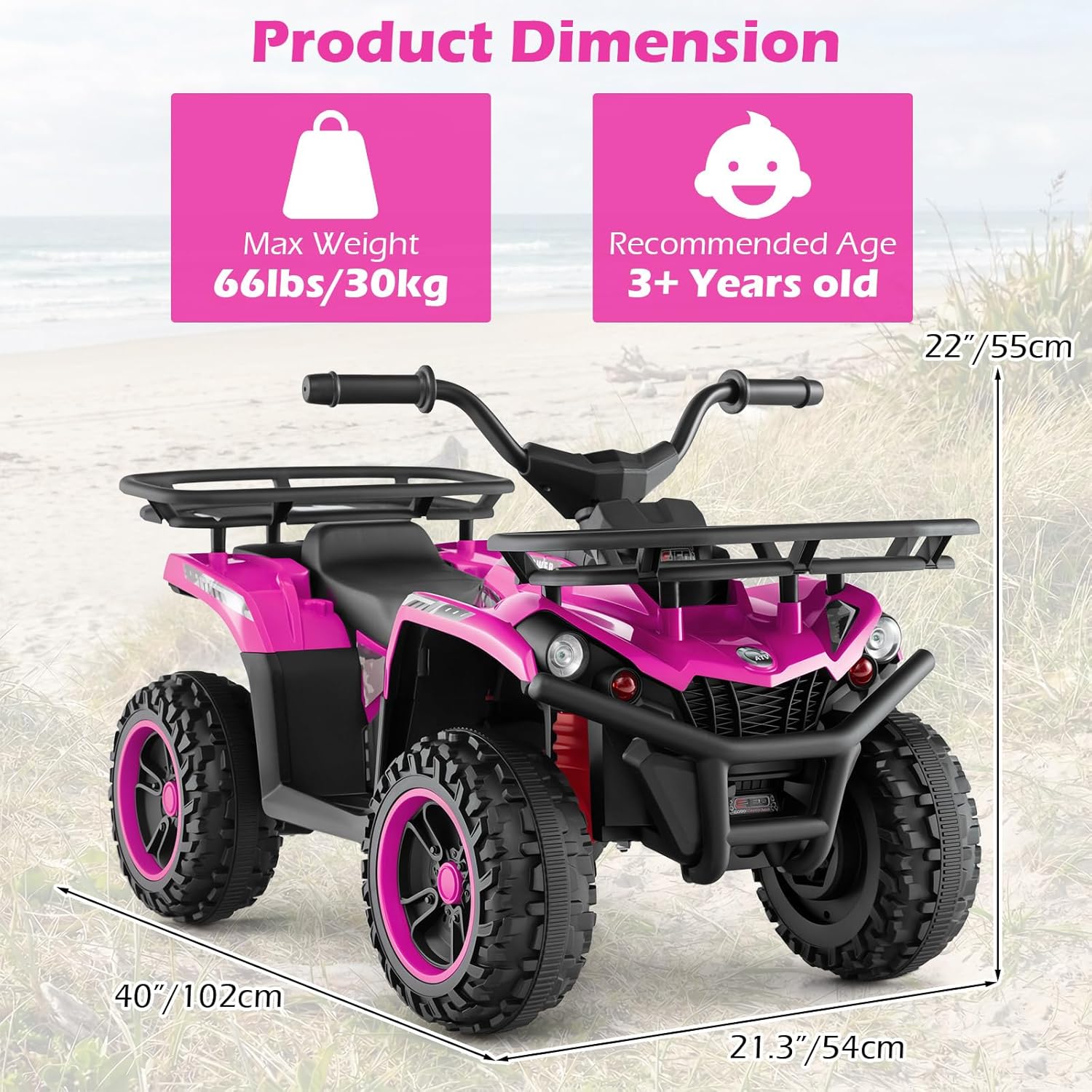 OLAKIDS 24V Kids ATV Quad with 5Mph Max Speed, Spring Suspension, LED Lights, Music & Story Player, Big Tires, 2 Storage Spaces, Ride On Car for Boys Girls Ages 3+
