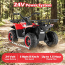 OLAKIDS 24V Kids ATV Quad with 5Mph Max Speed, Spring Suspension, LED Lights, Music & Story Player, Big Tires, 2 Storage Spaces, Ride On Car for Boys Girls Ages 3+