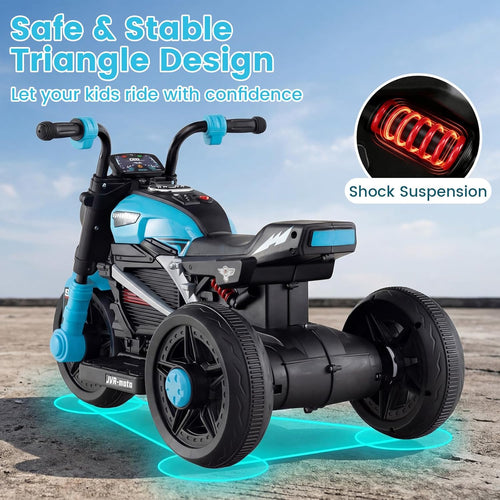 OLAKIDS 6V Kids Motorcycle with Forward & Reverse Switch, Headlight, Horn, Music, Story, USB Port