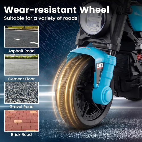 OLAKIDS 6V Kids Motorcycle with Forward & Reverse Switch, Headlight, Horn, Music, Story, USB Port