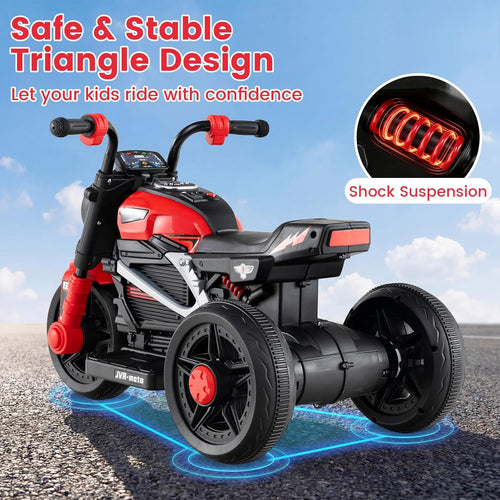 OLAKIDS 6V Kids Motorcycle with Forward & Reverse Switch, Headlight, Horn, Music, Story, USB Port