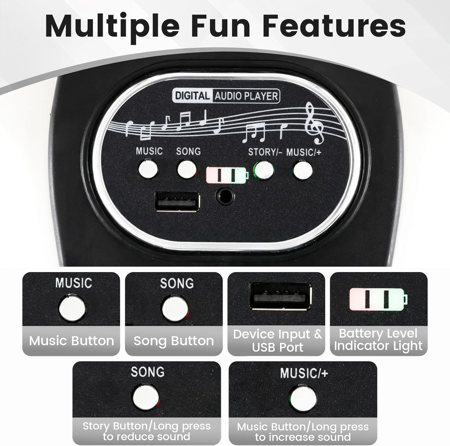 OLAKIDS 6V Kids Motorcycle with Forward & Reverse Switch, Headlight, Horn, Music, Story, USB Port