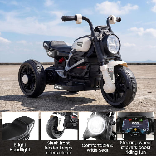 OLAKIDS 6V Kids Motorcycle with Forward & Reverse Switch, Headlight, Horn, Music, Story, USB Port