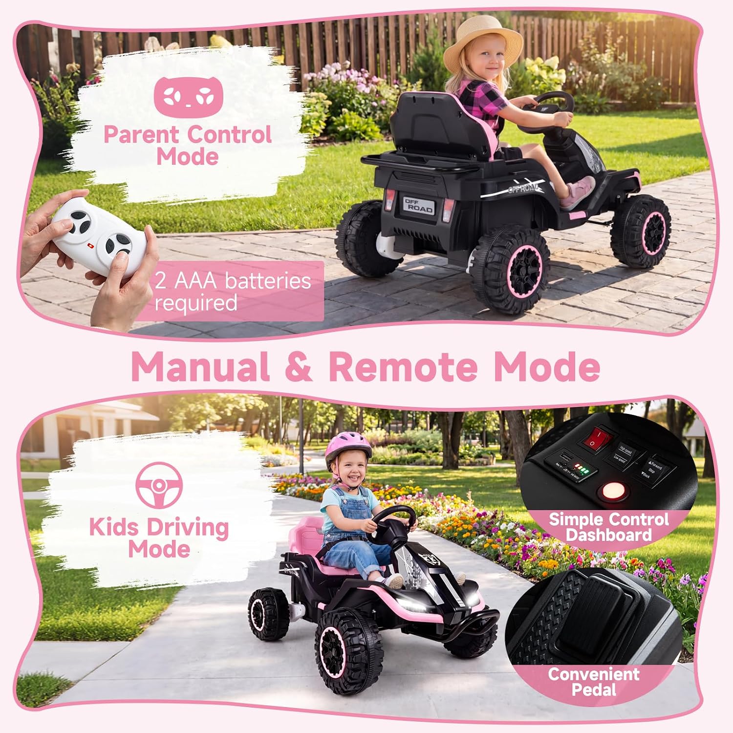 OLAKIDS 24V Ride On Toys for Big Kids Aged 3+ with Detachable Trailer