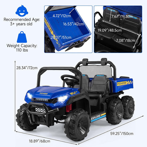 OLAKIDS 24V 2-Seater 4WD Ride On Dump Truck, Remote Control Electric UTV for Big Kids