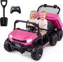OLAKIDS 24V 2-Seater 4WD Ride On Dump Truck, Remote Control Electric UTV for Big Kids