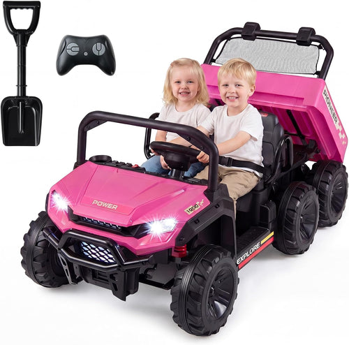 OLAKIDS 24V 2-Seater 4WD Ride On Dump Truck, Remote Control Electric UTV for Big Kids