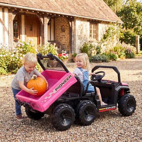 OLAKIDS 24V 2-Seater 4WD Ride On Dump Truck, Remote Control Electric UTV for Big Kids