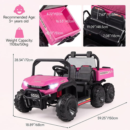 OLAKIDS 24V 2-Seater 4WD Ride On Dump Truck, Remote Control Electric UTV for Big Kids