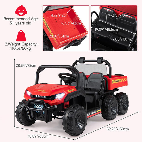 OLAKIDS 24V 2-Seater 4WD Ride On Dump Truck, Remote Control Electric UTV for Big Kids