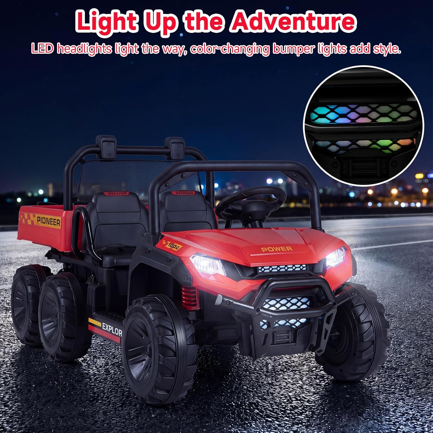 OLAKIDS 24V 2-Seater 4WD Ride On Dump Truck, Remote Control Electric UTV for Big Kids