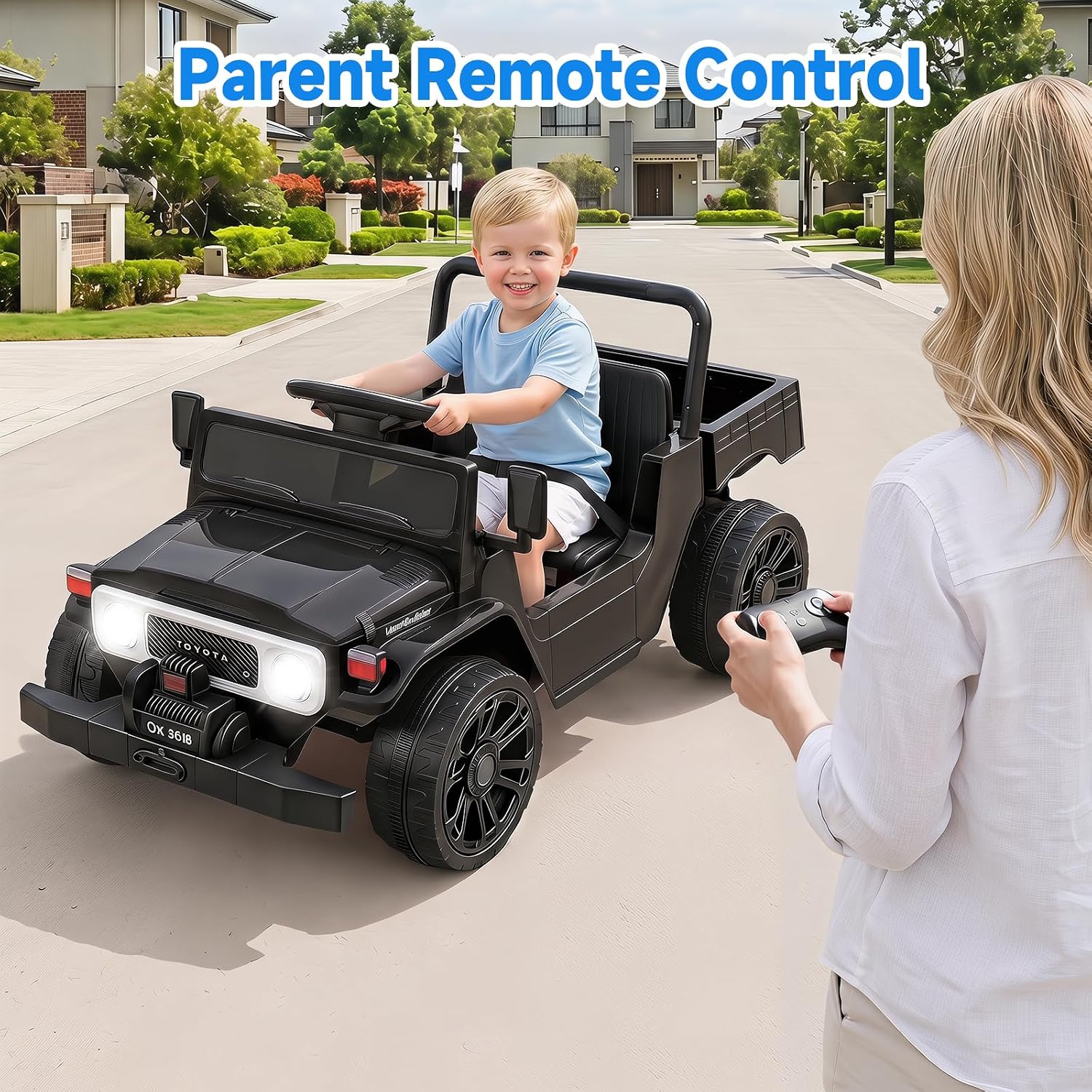 OLAKIDS 12V Licensed Kids Electric Ride On Truck with Dump Bed, Remote Control, Bluetooth Music Lights for Ages 3+