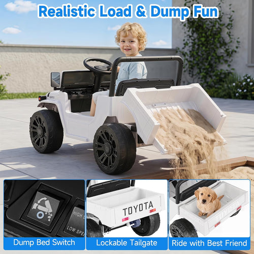 OLAKIDS 12V Licensed Kids Electric Ride On Truck with Dump Bed, Remote Control, Bluetooth Music Lights for Ages 3+