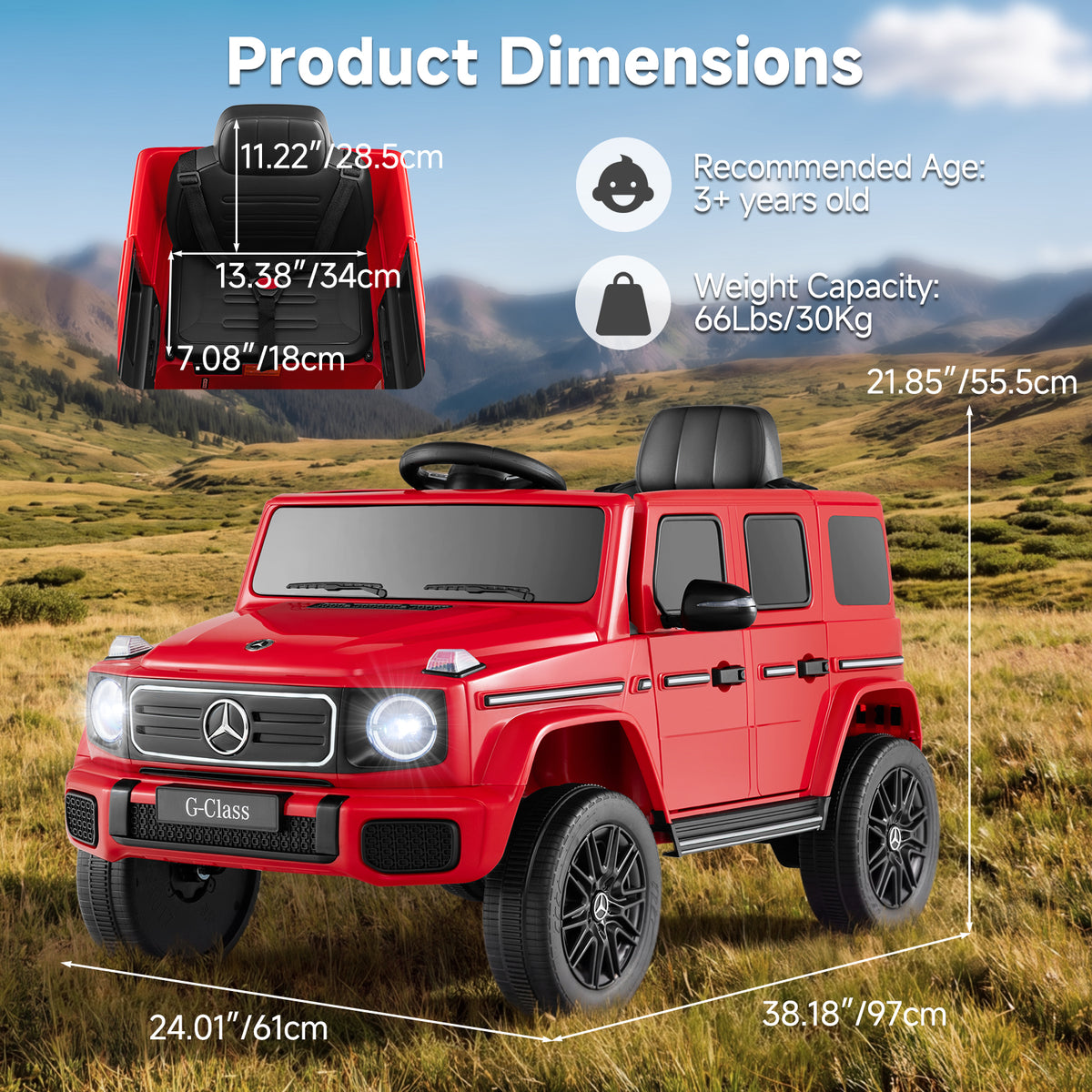 OLAKIDS 24V Licensed Mercedes-Benz G580 Electric Car for Kids 3+ Y