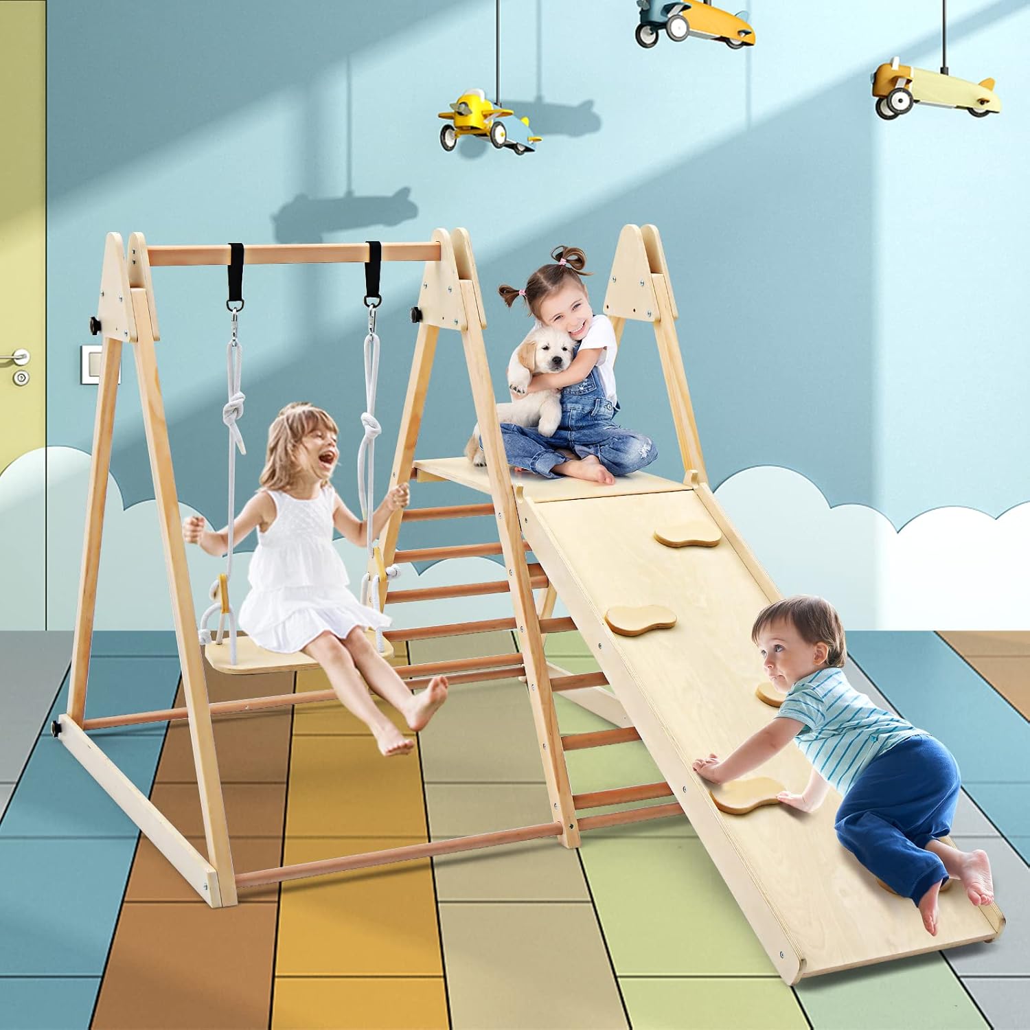 OLAKIDS Indoor Jungle Gym 4 in 1 Foldable Toddler Wooden Montessori Baby Climbing Toys