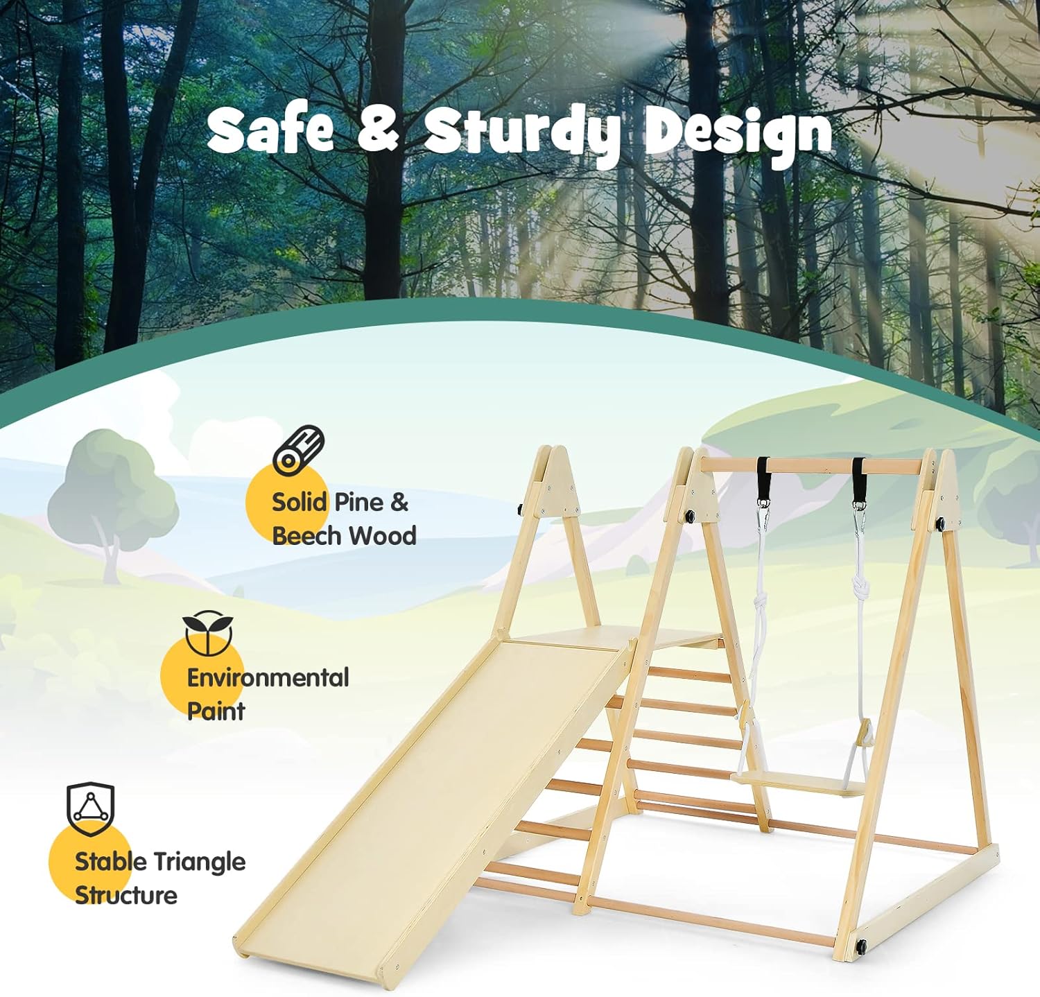 OLAKIDS Indoor Jungle Gym 4 in 1 Foldable Toddler Wooden Montessori Baby Climbing Toys