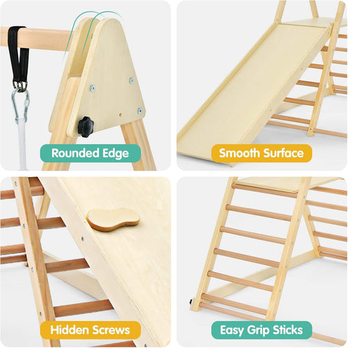 OLAKIDS Indoor Jungle Gym 4 in 1 Foldable Toddler Wooden Montessori Baby Climbing Toys