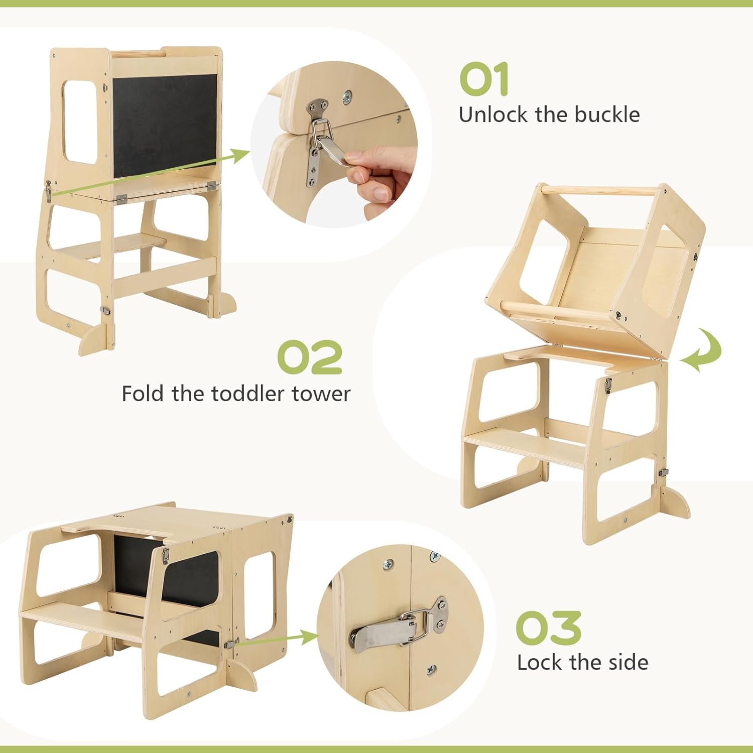 Olakids Pikler Triangle Set 8 in 1 Climbing Toys for Toddlers Foldable Wood Montessori Jungle Gym