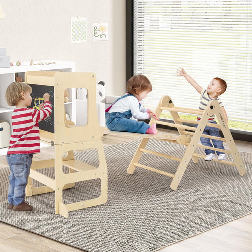 Olakids Pikler Triangle Set 8 in 1 Climbing Toys for Toddlers Foldable Wood Montessori Jungle Gym