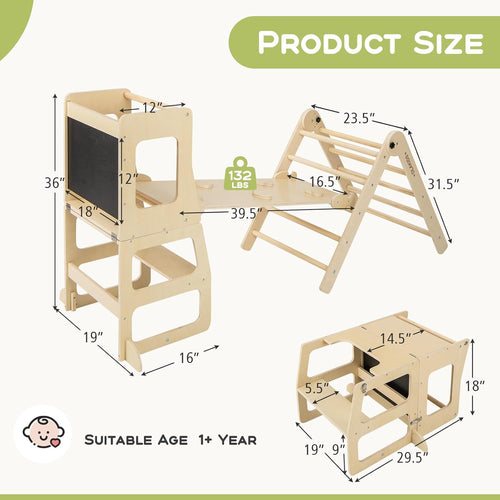 Olakids Pikler Triangle Set 8 in 1 Climbing Toys for Toddlers Foldable Wood Montessori Jungle Gym