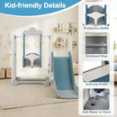 OLAKIDS 5 in 1 Bus Themed Toddler Slide & Swing Set with Climber, Basketball Hoop & Playhouse