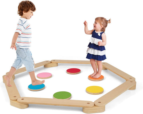 OLAKIDS Wooden Balance Beam for Kids Toddler, Stepping Stones, 12 Piece Obstacle Course for Playroom Indoor Outdoor