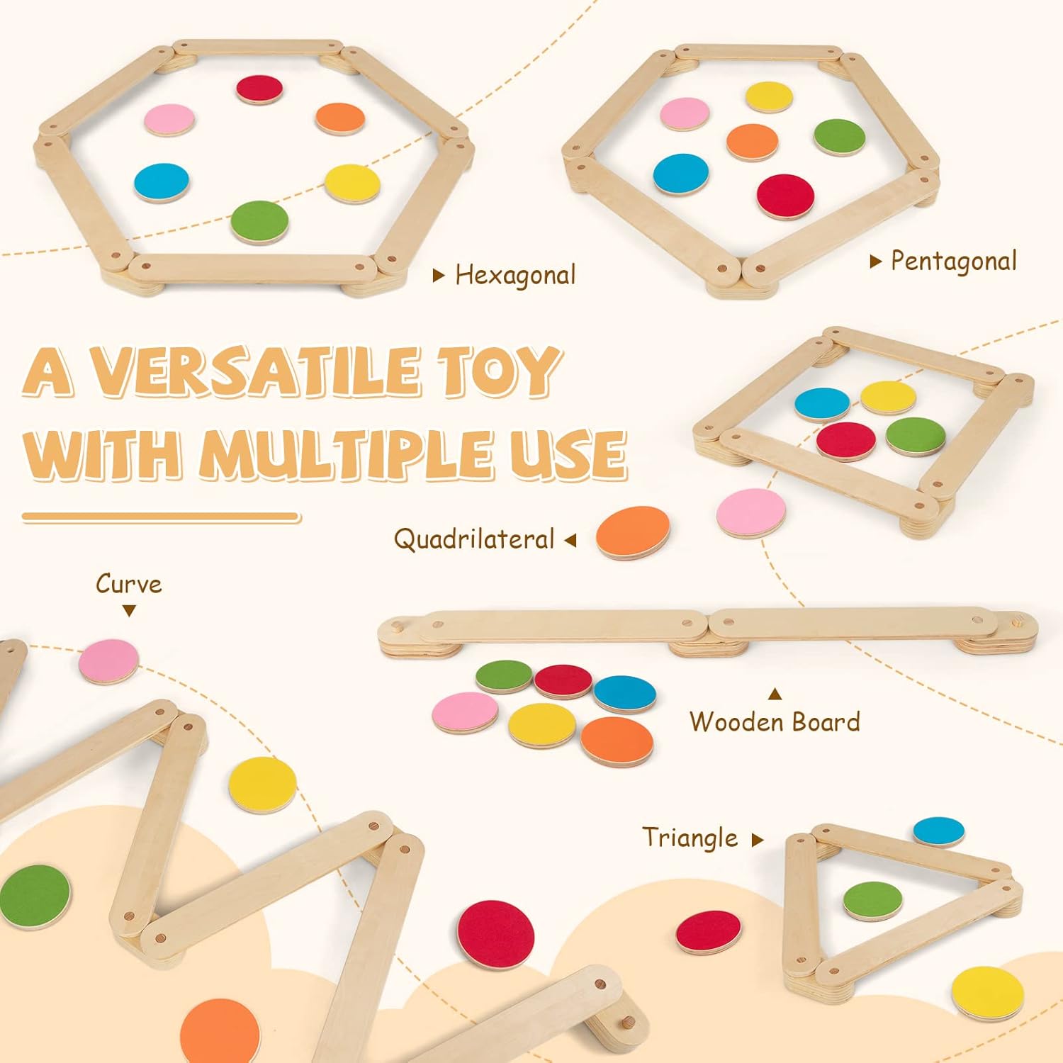 OLAKIDS Wooden Balance Beam for Kids Toddler, Stepping Stones, 12 Piece Obstacle Course for Playroom Indoor Outdoor