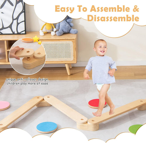 OLAKIDS Wooden Balance Beam for Kids Toddler, Stepping Stones, 12 Piece Obstacle Course for Playroom Indoor Outdoor