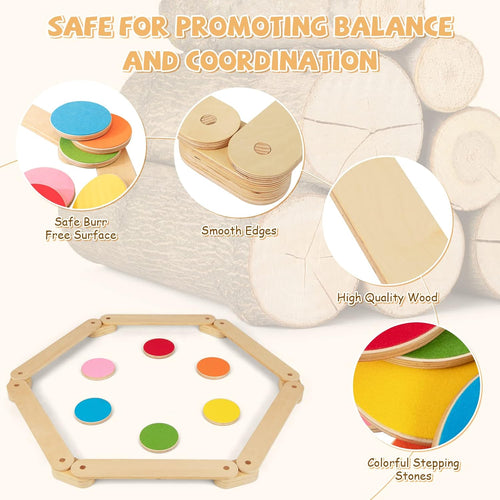 OLAKIDS Wooden Balance Beam for Kids Toddler, Stepping Stones, 12 Piece Obstacle Course for Playroom Indoor Outdoor