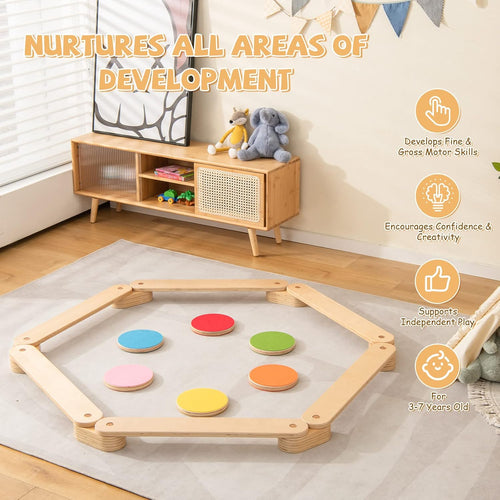 OLAKIDS Wooden Balance Beam for Kids Toddler, Stepping Stones, 12 Piece Obstacle Course for Playroom Indoor Outdoor