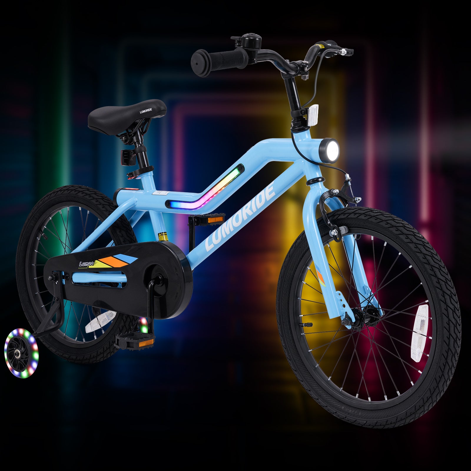 OLAKIDS Kids Bike with LED Lights & Training Wheels, Adjustable Bicycle for Toddlers